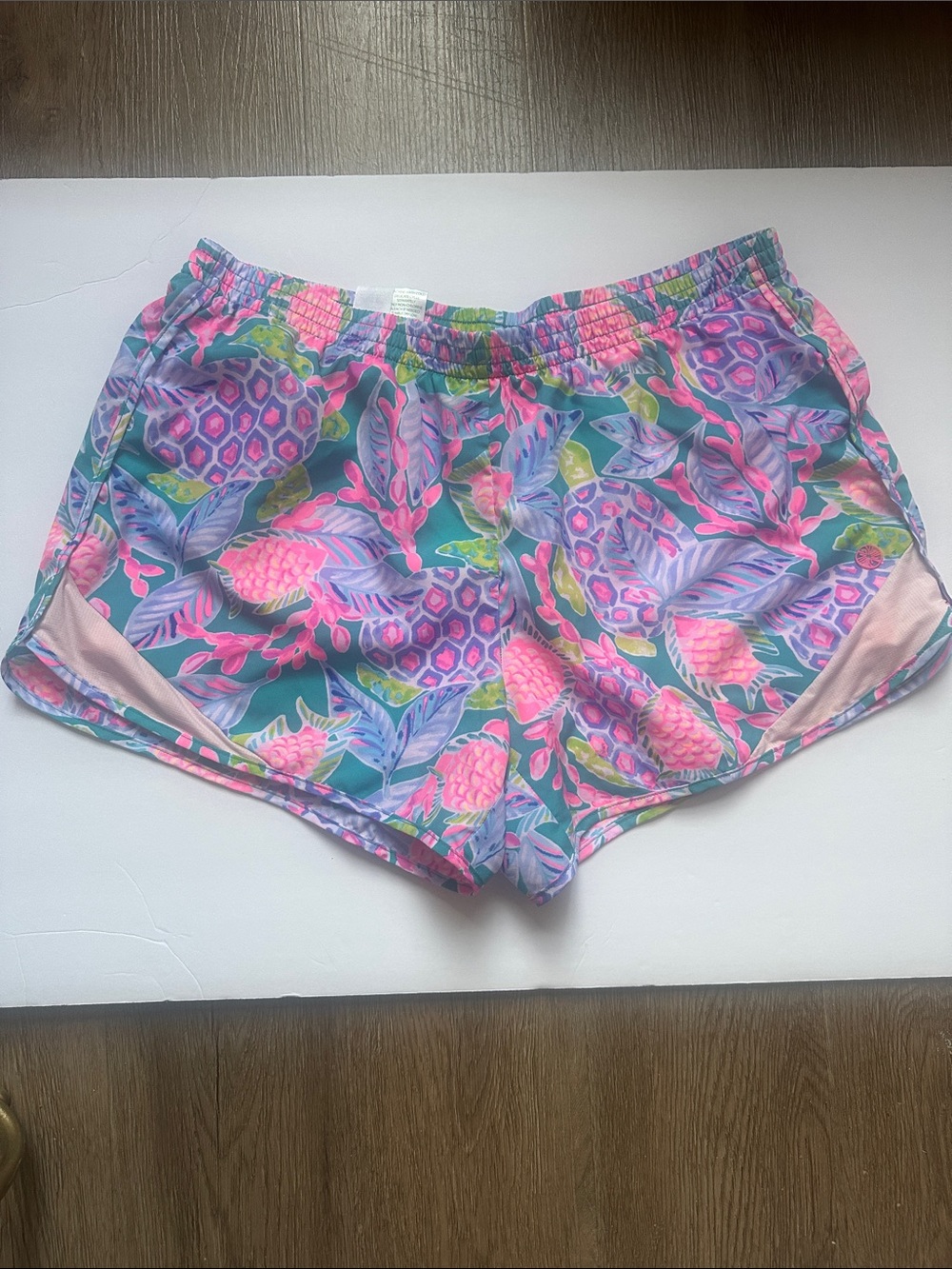 Women’s Tropical Print Active Shorts - Pink & Teal